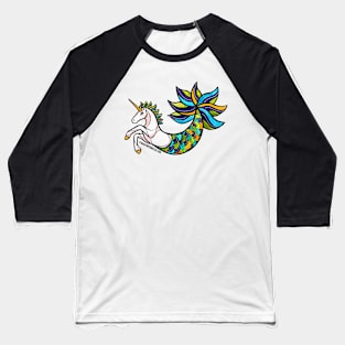 Mermaid Unicorn - Blue and Green — Mermay Unicorn Illustration series Baseball T-Shirt